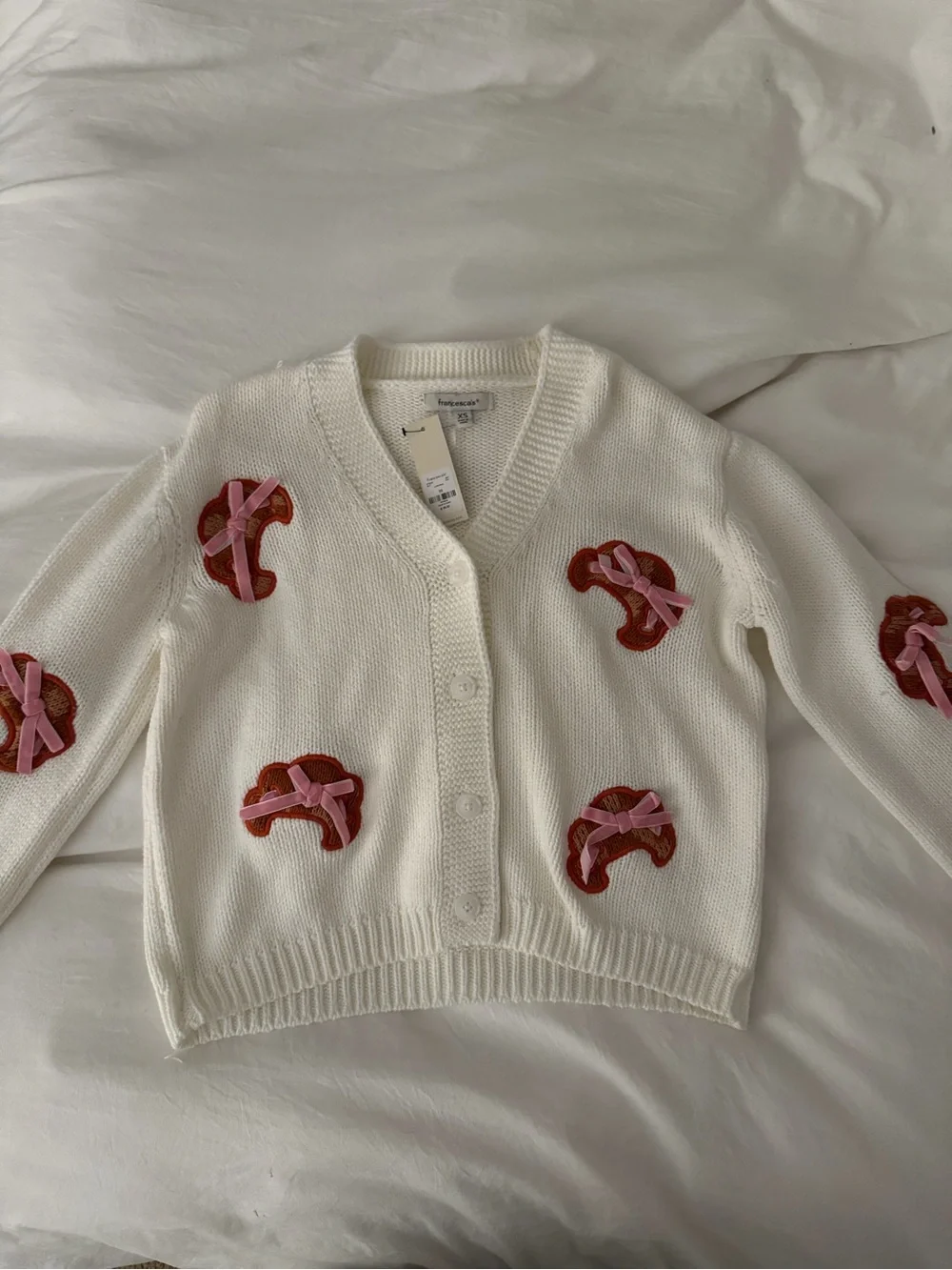 NWT Francesca's Bow & Croissants Cardigan/ Sweater
